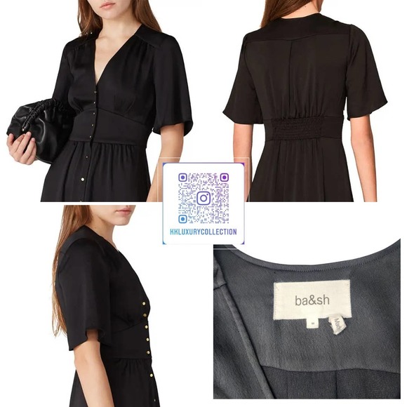 ba&sh Pamela Robe Dress (Altered Length to be a Flowy Peplum Top) in Black US M - Picture 2 of 4